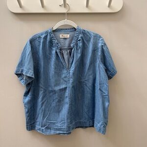Madewell Light Blue Denim Short Sleeve Pullover Blouse